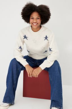 Trendyol Ecru Crop Soft Textured Patterned Knitwear Sweater