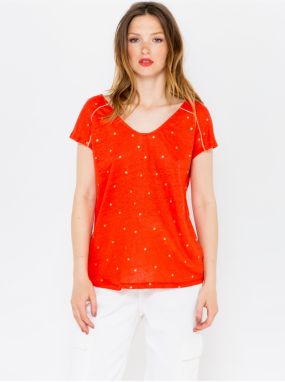 Orange polka dot linen T-shirt CAMAIEU - Women