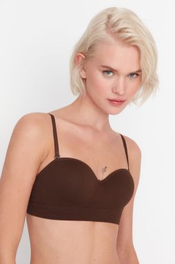 Trendyol Dark Brown Seamless/Seamless Covered Strapless Knitted Bra with Removable Straps