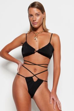 Trendyol Black Piping High Leg bikiny spodná časť