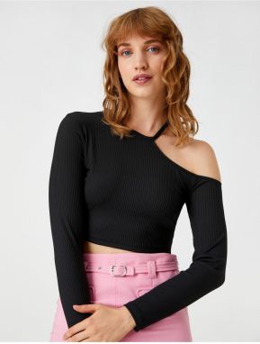 Koton Crop T-Shirt Long Sleeve Window Detail