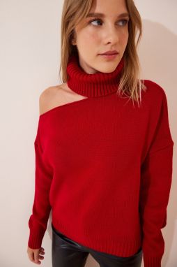 Happiness İstanbul Women's Red Cut Out Detailed Turtleneck Knitwear Sweater