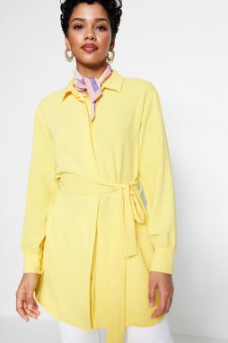 Trendyol Yellow Belted Hidden Pat Woven Shirt