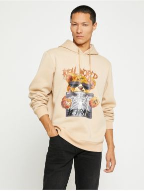 Koton Bear Printed Hooded Sweatshirt Raised