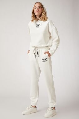 Happiness İstanbul Women's Ecru Fleece Printed Tracksuit Set