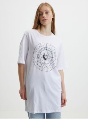 White Womens Extended Oversize T-Shirt Noisy May Zodiac - Women