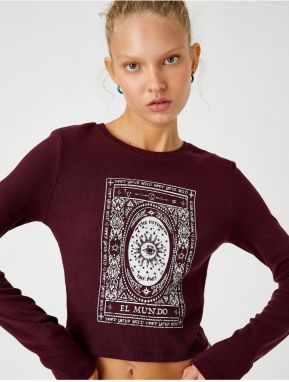 Koton Crop Printed Long Sleeve T-Shirt