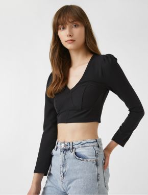 Koton V-Neck Crop Evening Blouse Long Sleeve