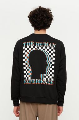 Trendyol Black Oversize/Wide Cut Crew Neck Long Sleeve Printed Sweatshirt