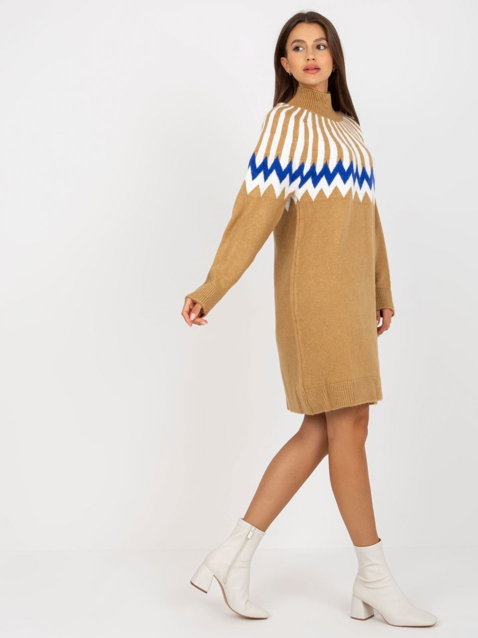 Camel knitted dress with patterns RUE PARIS