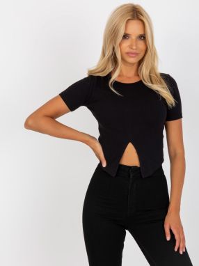 Black ribbed short sleeve top by RUE PARIS