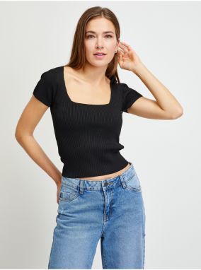 Black Women Ribbed Cropped T-Shirt Guess - Women