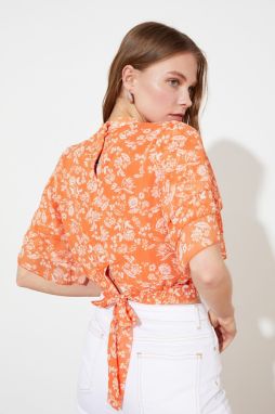 Trendyol Multicolored Crop Back Detailed High Collar Chiffon Woven Blouse