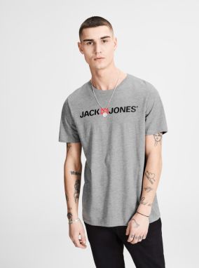 Sivé melírované tričko s potlačou Jack & Jones