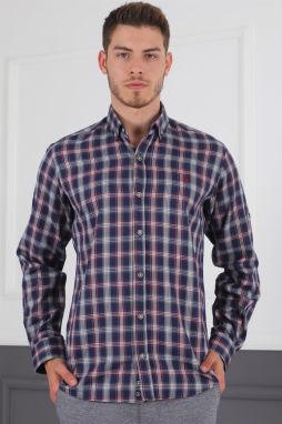 G718 DERBERRY MEN'S SHIRT-LACİVERT- BURGUNDY