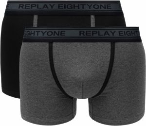 Replay Boxers Boxer Style 6 Cuff Logo&Contrast Piping 2Pcs Box - Black/Dark - Men's