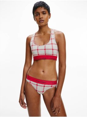 Calvin Klein Red-gray plaid bralette bra and thong set Calvin Kle - Women