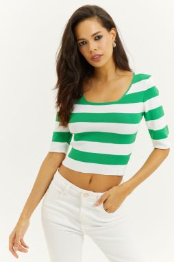 Cool & Sexy Women's Green Square Neck Striped Knitwear Blouse