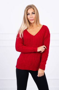 Knitted sweater with V-neck in red
