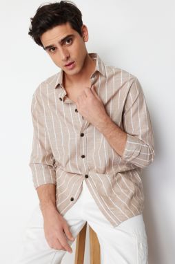 Trendyol Beige Regular Fit Shirt Collar Striped Shirt