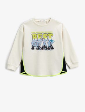 Koton Color Contrast Sweatshirt Slogan Theme with Printed Ribbed