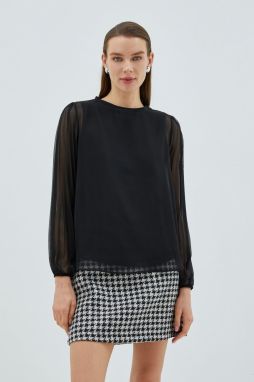 Koton Chiffon Blouse Sleeves Pleated Detailed Crew Neck