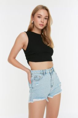 Trendyol Light Blue Ripped Denim Shorts