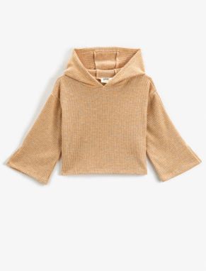 Koton Basic Crop Hooded Sweatshirt Soft Textured Ribbed Wide Sleeves.