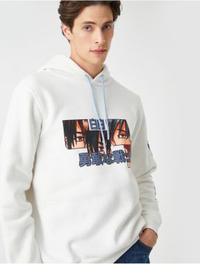 Koton Anime Printed Hooded Sweatshirt Raising
