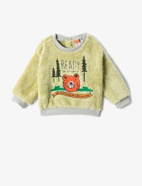 Koton Plush Sweatshirt with Teddy Bear Applique Detailed Embroidered Long Sleeve.