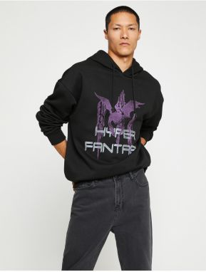 Koton Hooded Oversize Sweatshirt Raised Butterfly Printed Bat Sleeve