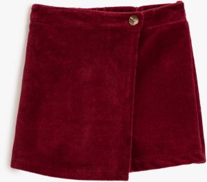 Koton Basic Corduroy Corduroy Shorts Skirt with Button Detail.