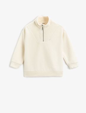 Koton Soft Textured Basic Sweatshirt with Half Zipper Standing Collar Long Sleeved.