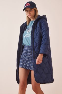 Happiness İstanbul Women's Navy Blue Hooded Quilted Coat