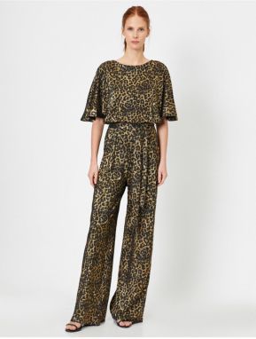 Koton Evening Dress Jumpsuit Leopard Patterned Short Sleeve