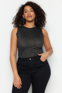 Trendyol Curve Black Wrap-around Fine Tricot Blouse with a Shine