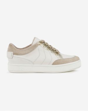 Geox Leelù Beige White Women's Leather Sneakers - Ladies