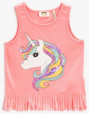 Koton Tasseled Unicorn Printed Top Crew Neck Sleeveless