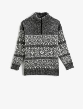 Koton Half Zipper High Neck Knitwear Sweater Long Sleeve Patterned