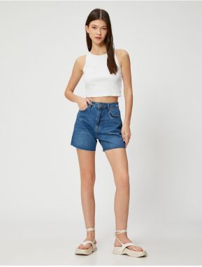 Koton Denim Shorts with Pockets High Waist Vintage Detailed Cotton