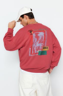 Trendyol Pale Pink Oversize Weathered/Faded Effect Back Printed Cotton Sweatshirt