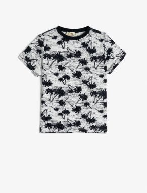 Koton T-shirt with Short Sleeves, Crew Neck Palm Print, Cotton