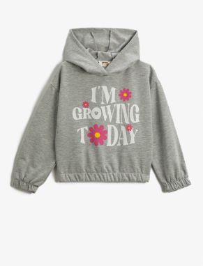 Koton Hoodie Crop Sweatshirt Printed Cotton