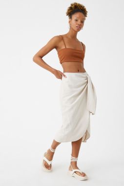 Koton Midi Skirt with a Tie Detailed and a Slit in the Front.