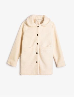 Koton Plush Coat with Buttons, Baby Collar, Pocket Detailed.