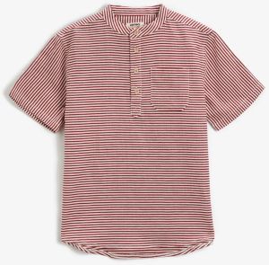 Koton Mandarin Collar T-Shirt Short Sleeve Buttoned Single Pocket Striped Cotton