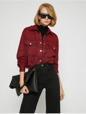 Koton Women's Plaid Pocket Snap Fastener Shirt Jacket