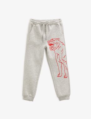 Koton Jogger Sweatpants with a Dog Print Pocket, Tie Waist