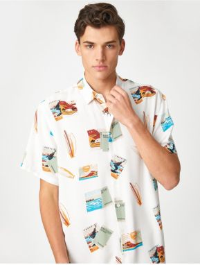 Koton Short Sleeve Shirt Summer Theme with Surf Detail Classic Collar