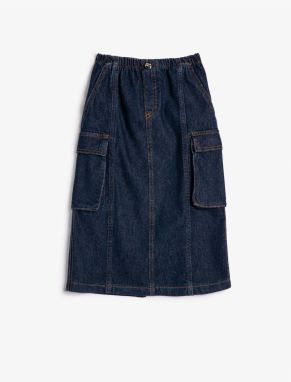 Koton Cargo Denim Skirt Maxi Length Slit Detailed Elastic Waist Cotton